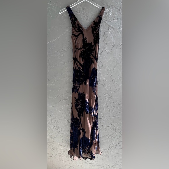 TESSUTO Vintage Velvet Silk Blend Burnout Maxi Slip Dress M Medium Bias Y2K 90’s - Picture 2 of 12